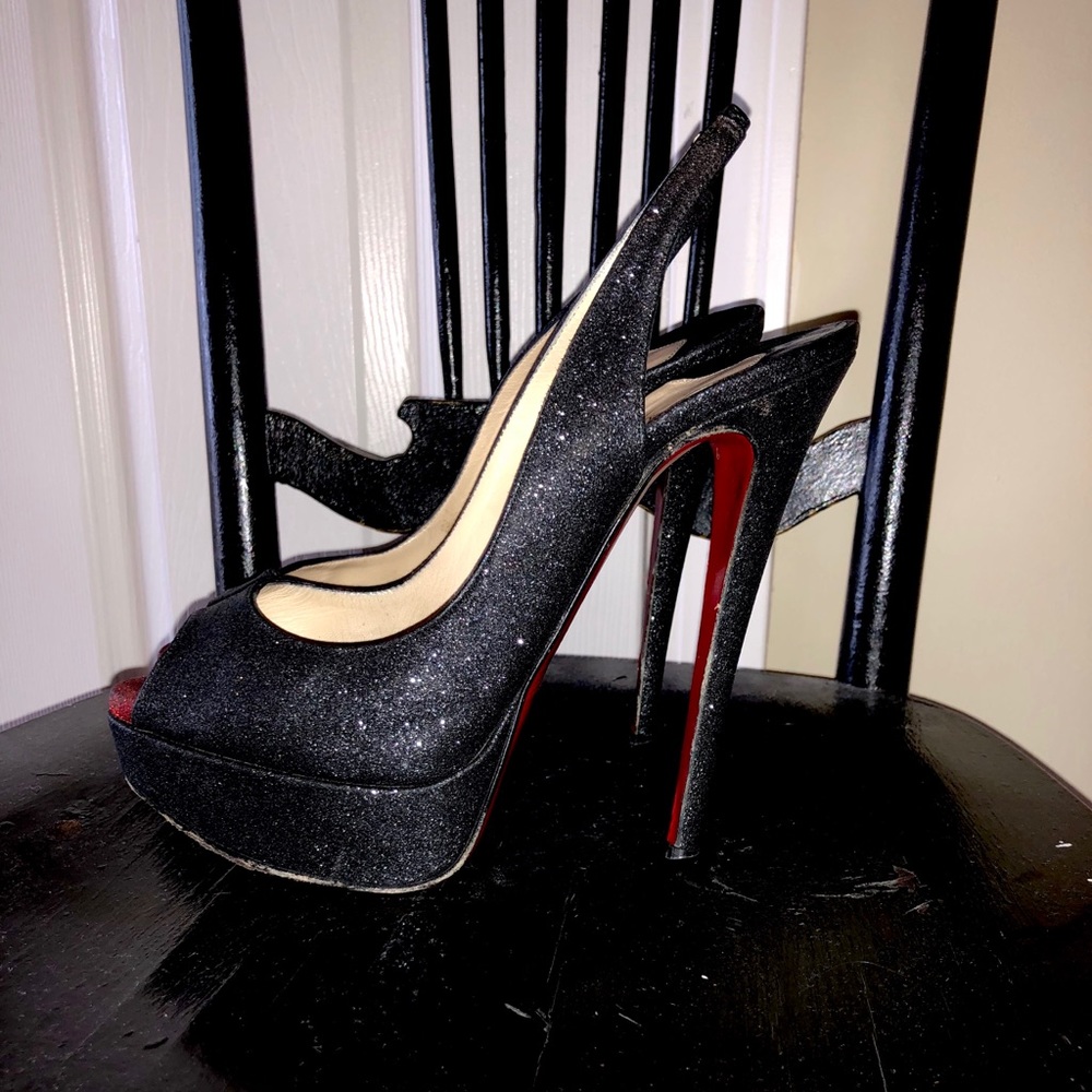 Christian Louboutin high heel black sling backs